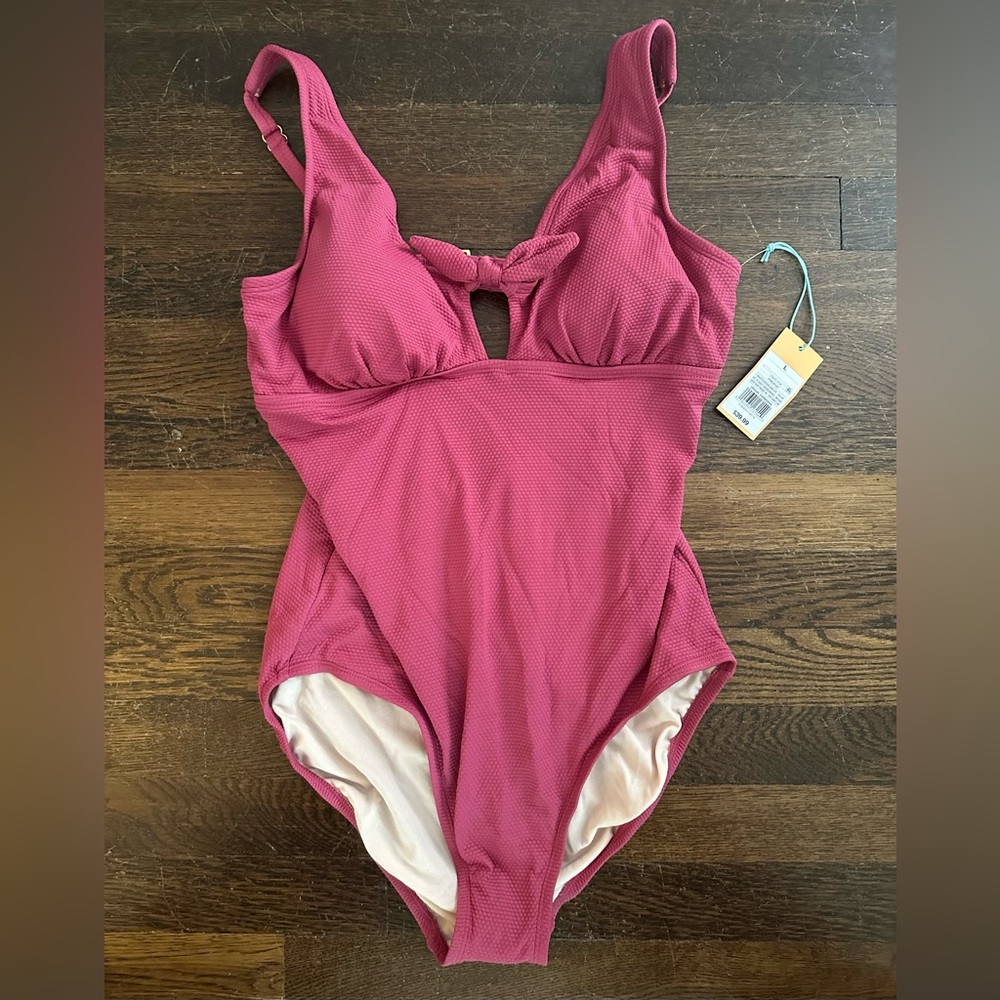 NWT - KONA SOL Pink Textured Tie Swimsuit Size large